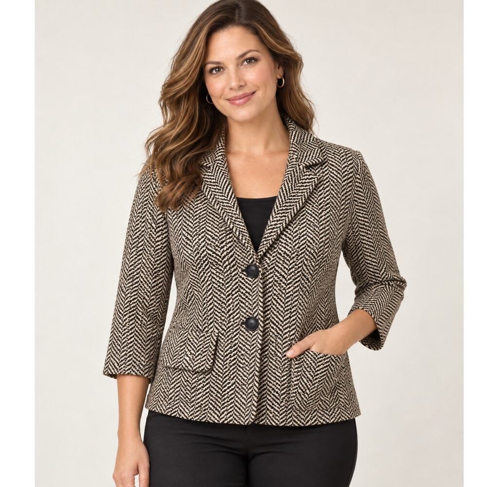 Coldwater Creek Notch Lapel Brown Knit Blazer Jacket